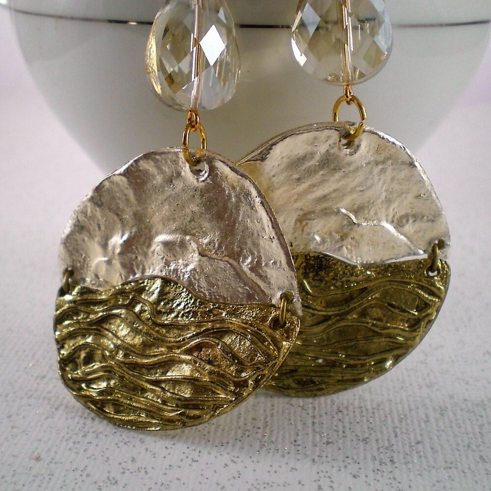 Gold/Silver Crystal Disc Dangle Earrings - Picture 5 of 5